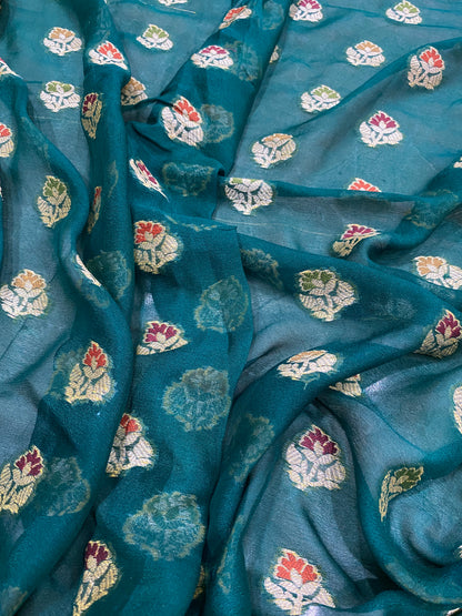 Verde Bottiglia Pekhwa Couture Pure Khaddi Chiffon Banarasi Saree