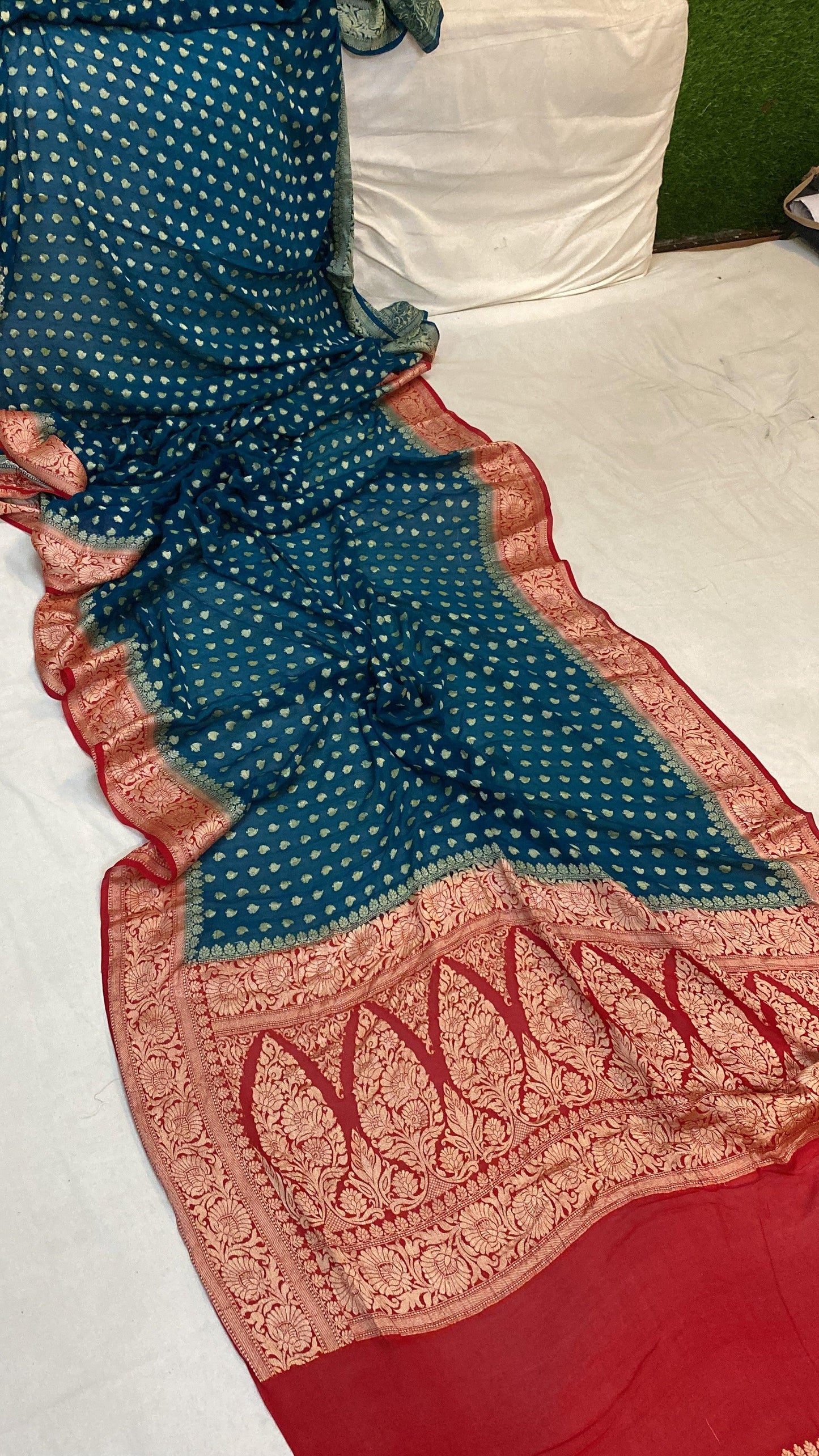 Blue Pure Khaddi Georgette Banarasi Sari by Shades Of Benares - banarasi - banarasi saree shop