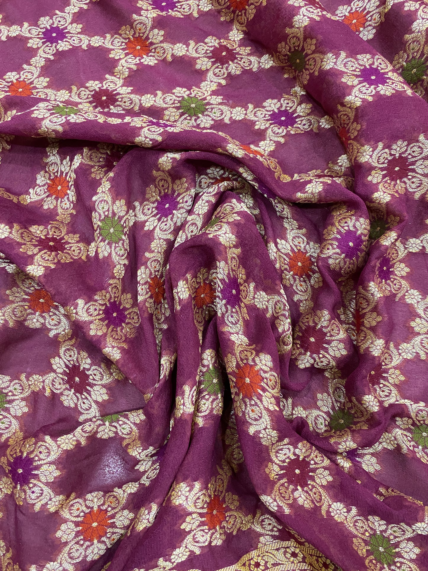 Rosa Sovrana Pekhwa Couture Pure Khaddi Chiffon Banarasi Saree