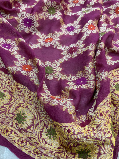 Rosa Sovrana Pekhwa Couture Pure Khaddi Chiffon Banarasi Saree