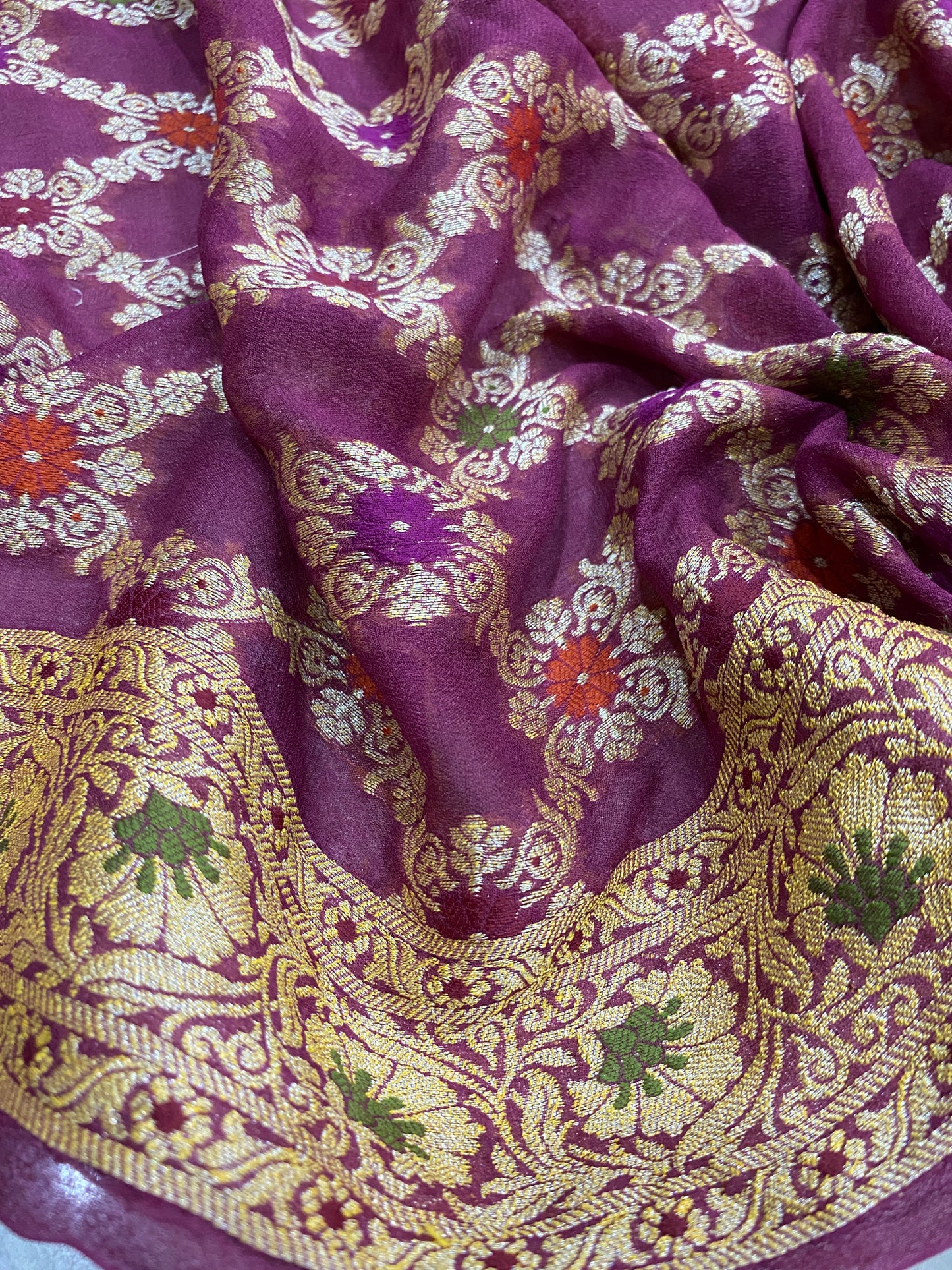 Rosa Sovrana Pekhwa Couture Pure Khaddi Chiffon Banarasi Saree
