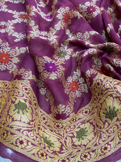 Rosa Sovrana Pekhwa Couture Pure Khaddi Chiffon Banarasi Saree