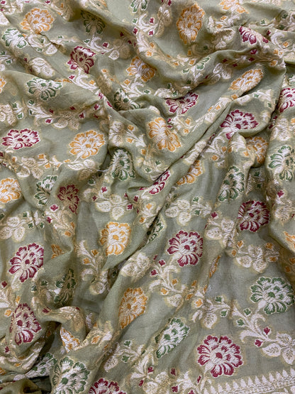 Verde Pastello Pekhwa Couture Pure Khaddi Chiffon Banarasi Saree