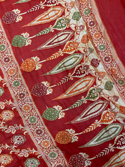 Rosso Cardinale Pekhwa Couture Pure Khaddi Chiffon Banarasi Saree