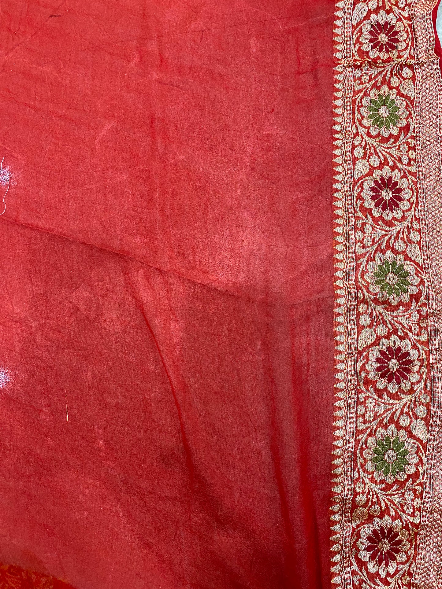Rosso Cardinale Pekhwa Couture Pure Khaddi Chiffon Banarasi Saree