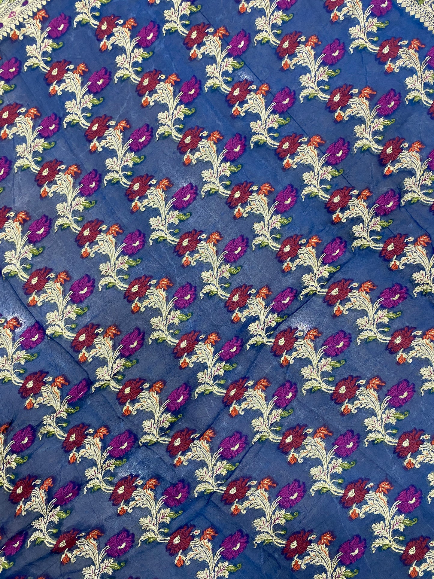 Blu Zaffiro Pekhwa Couture Pure Khaddi Chiffon Banarasi Saree
