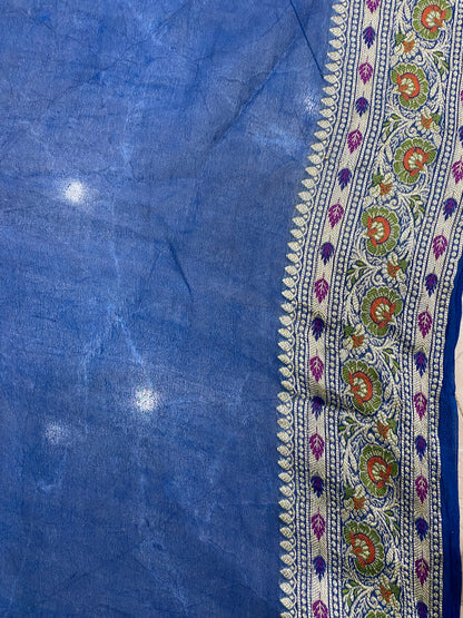 Blu Zaffiro Pekhwa Couture Pure Khaddi Chiffon Banarasi Saree