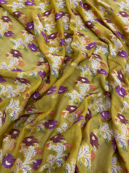 Giallo Dorato Pekhwa Couture Pure Khaddi Chiffon Banarasi Saree
