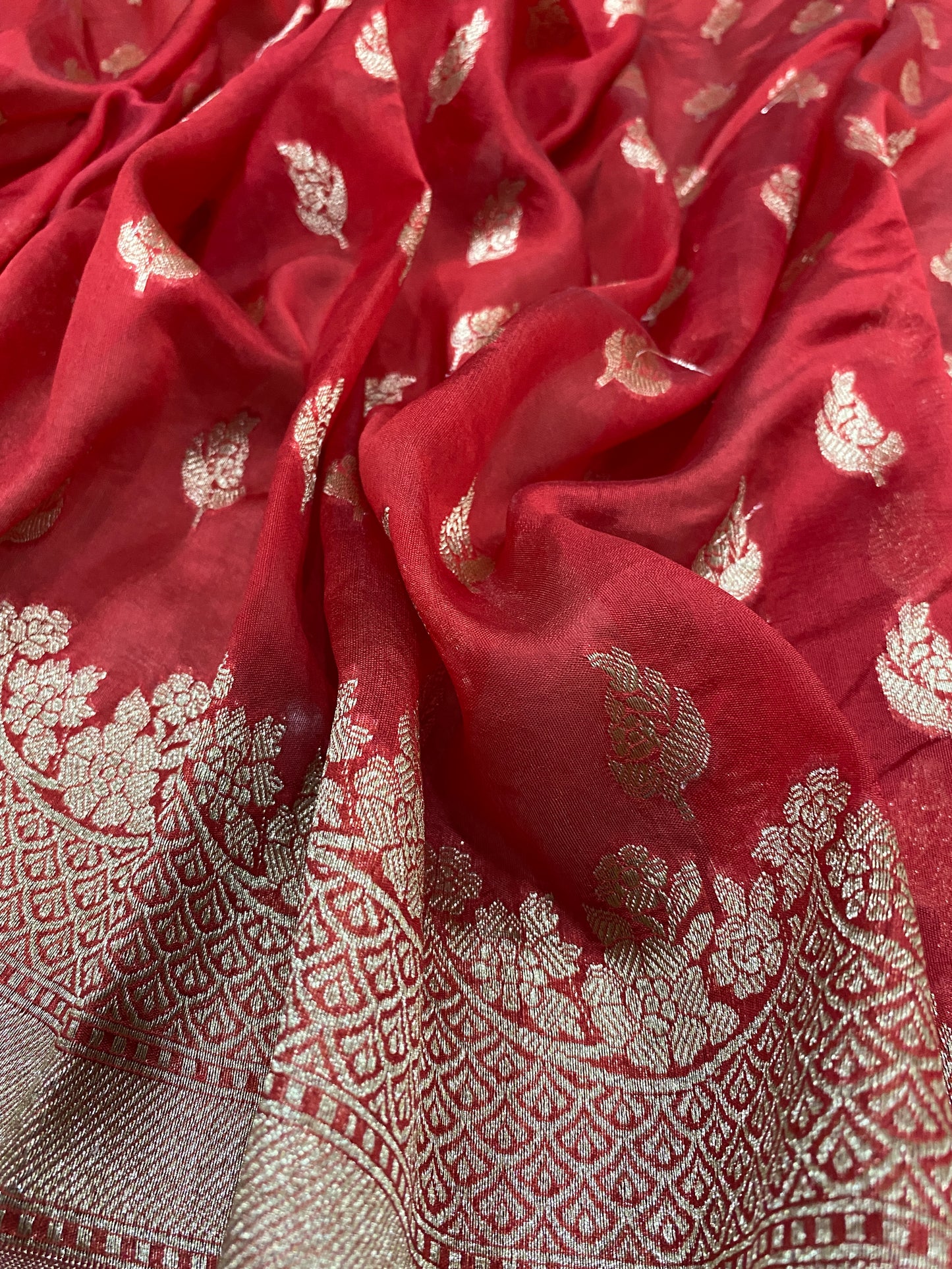 Rosso Nobile Cutwork Butis Couture Pure Mango Silk Banarasi Saree