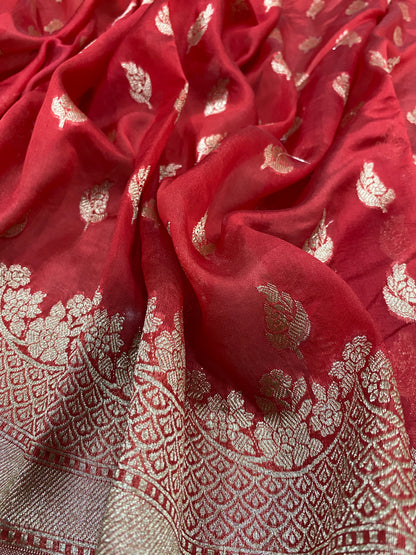 Rosso Nobile Cutwork Butis Couture Pure Mango Silk Banarasi Saree
