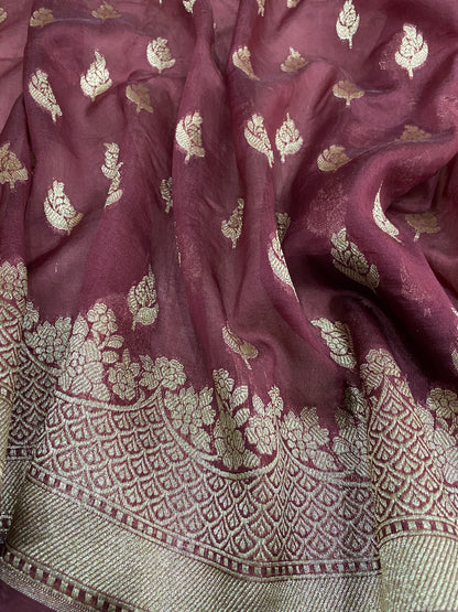 Bordò Imperiale Cutwork Butis Couture Pure Mango Silk Banarasi Saree