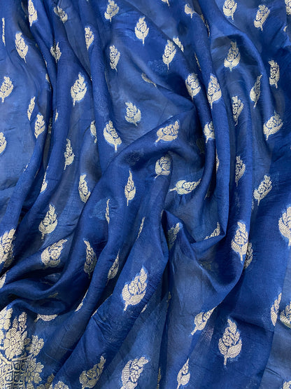 Blu Regale Cutwork Butis Couture Pure Mango Silk Banarasi Saree