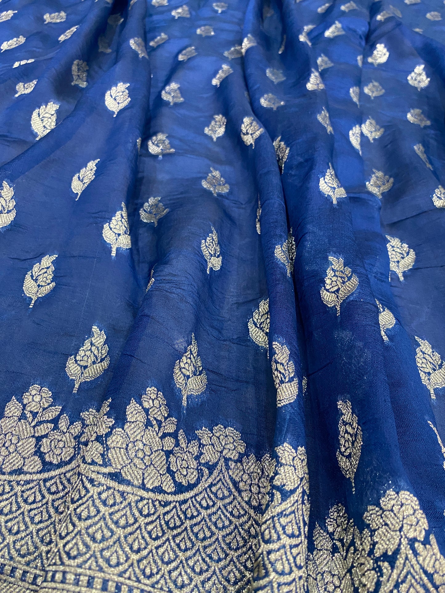 Blu Regale Cutwork Butis Couture Pure Mango Silk Banarasi Saree