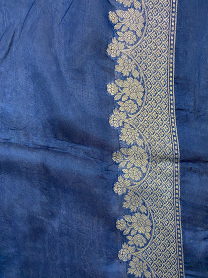 Blu Regale Cutwork Butis Couture Pure Mango Silk Banarasi Saree