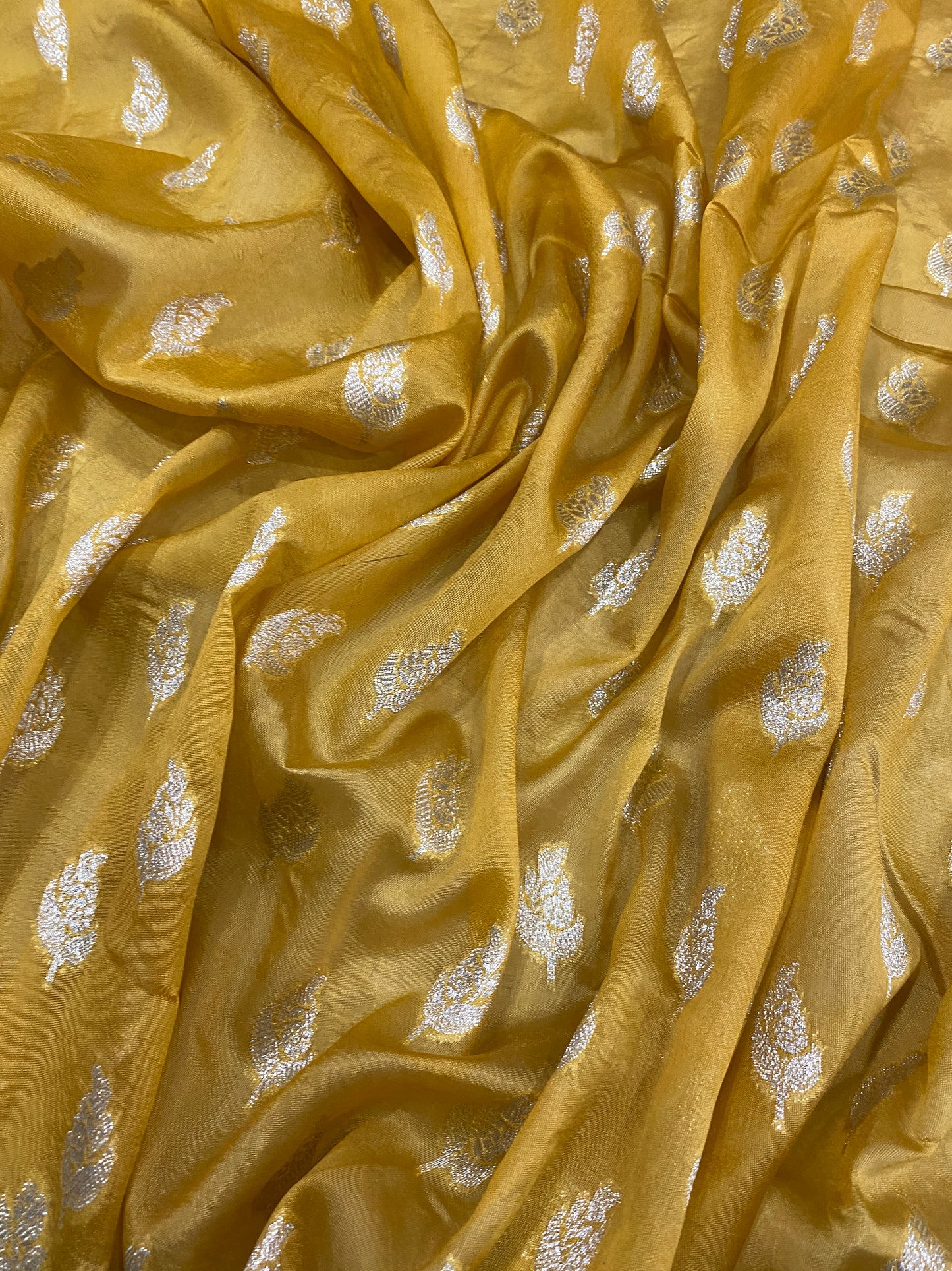 Giallo Sontuoso Cutwork Butis Couture Pure Mango Silk Banarasi Saree