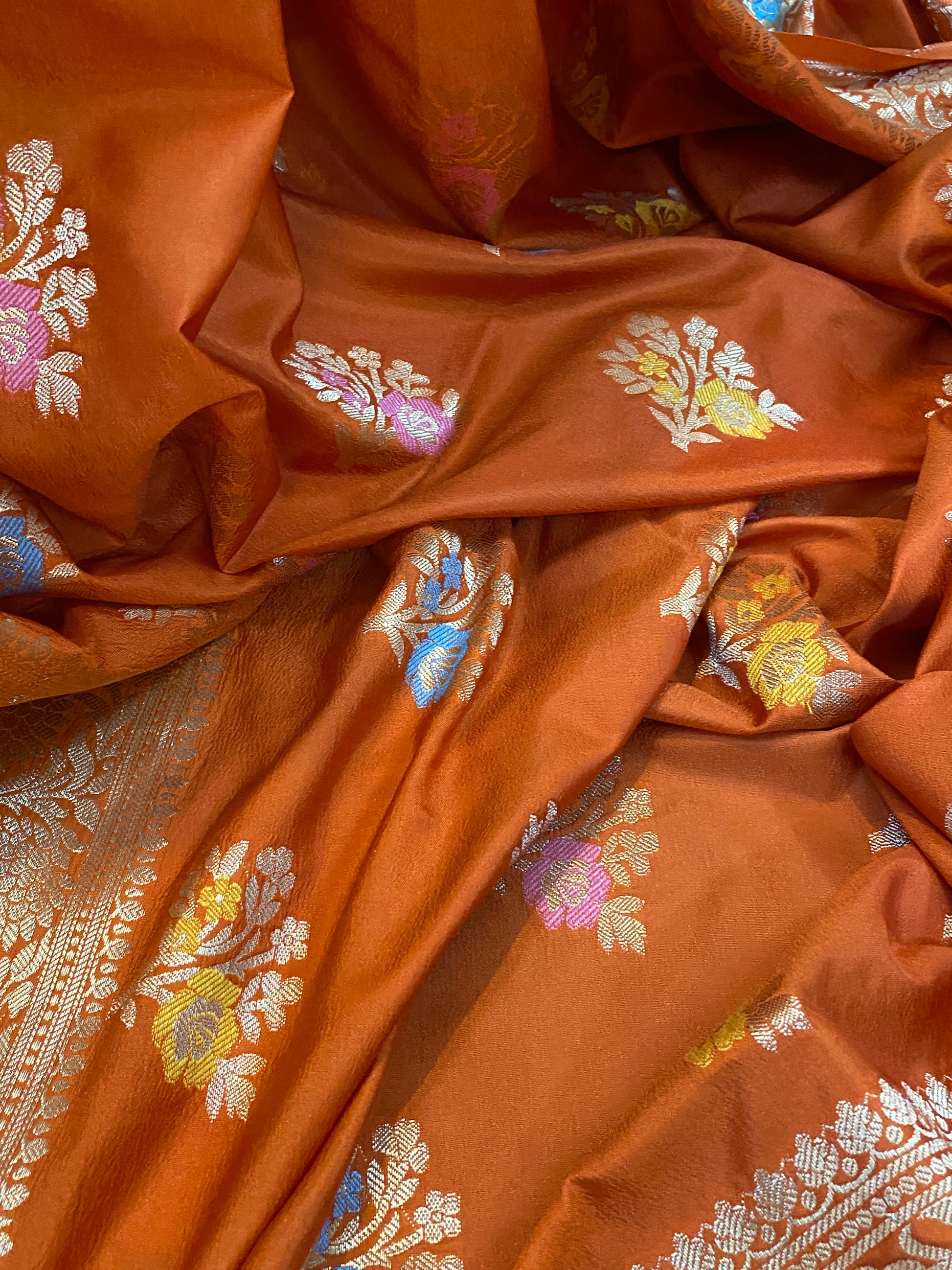 Orange Pure Soft Silk Designer Banarasi Saree with Tilfi Butis by Shades Of Benares - banarasi - banarasi saree shop