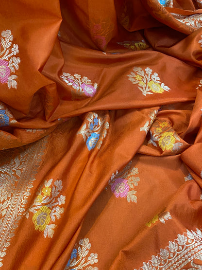 Orange Pure Soft Silk Designer Banarasi Saree with Tilfi Butis by Shades Of Benares - banarasi - banarasi saree shop