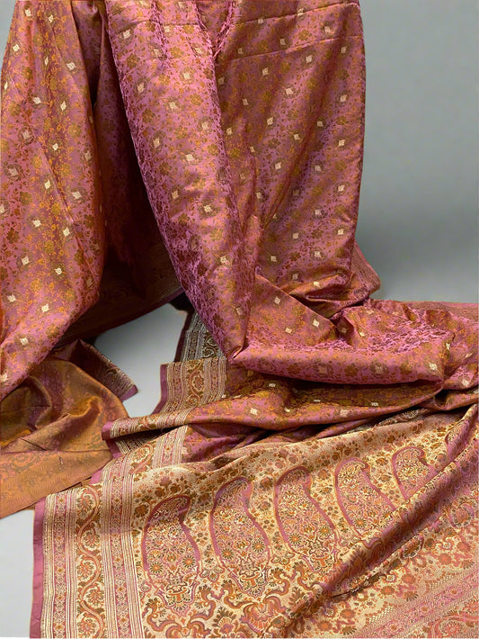 Pink Pure Silk Jaamewar Banarasi Saree with Tanchui Weave by Shades Of Benares - banarasi - banarasi saree shop