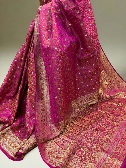 Rani Pink Pure Silk Jaamewar Designer Banarasi Saree by Shades Of Benares - banarasi - banarasi saree shop