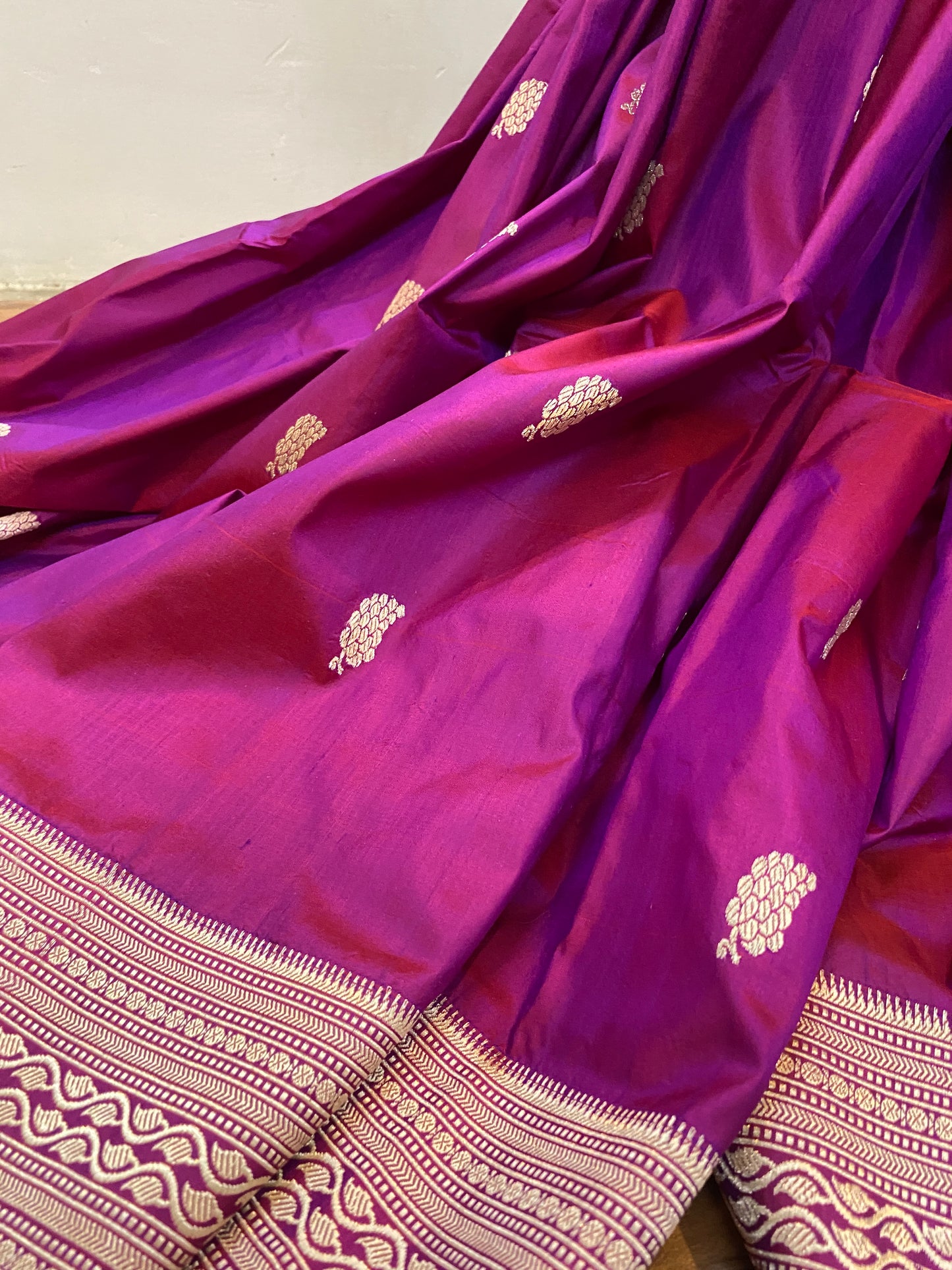 Magenta Pure Silk Traditional Banarasi Saree with Kadhwa Butis by Shades Of Benares - banarasi - banarasi saree shop