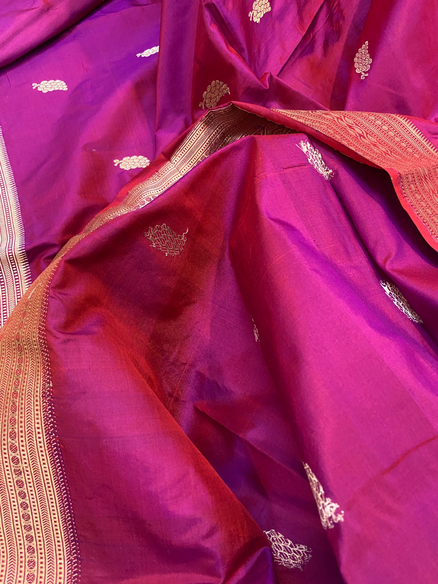 Magenta Pure Silk Traditional Banarasi Saree with Kadhwa Butis by Shades Of Benares - banarasi - banarasi saree shop