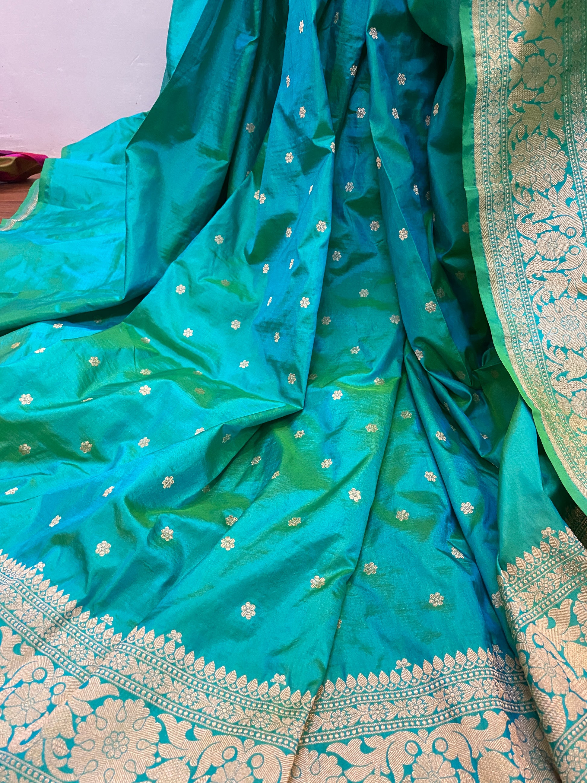 Green Pure Silk Traditional Banarasi Saree with Kadhwa Butis by Shades Of Benares - banarasi - banarasi saree shop