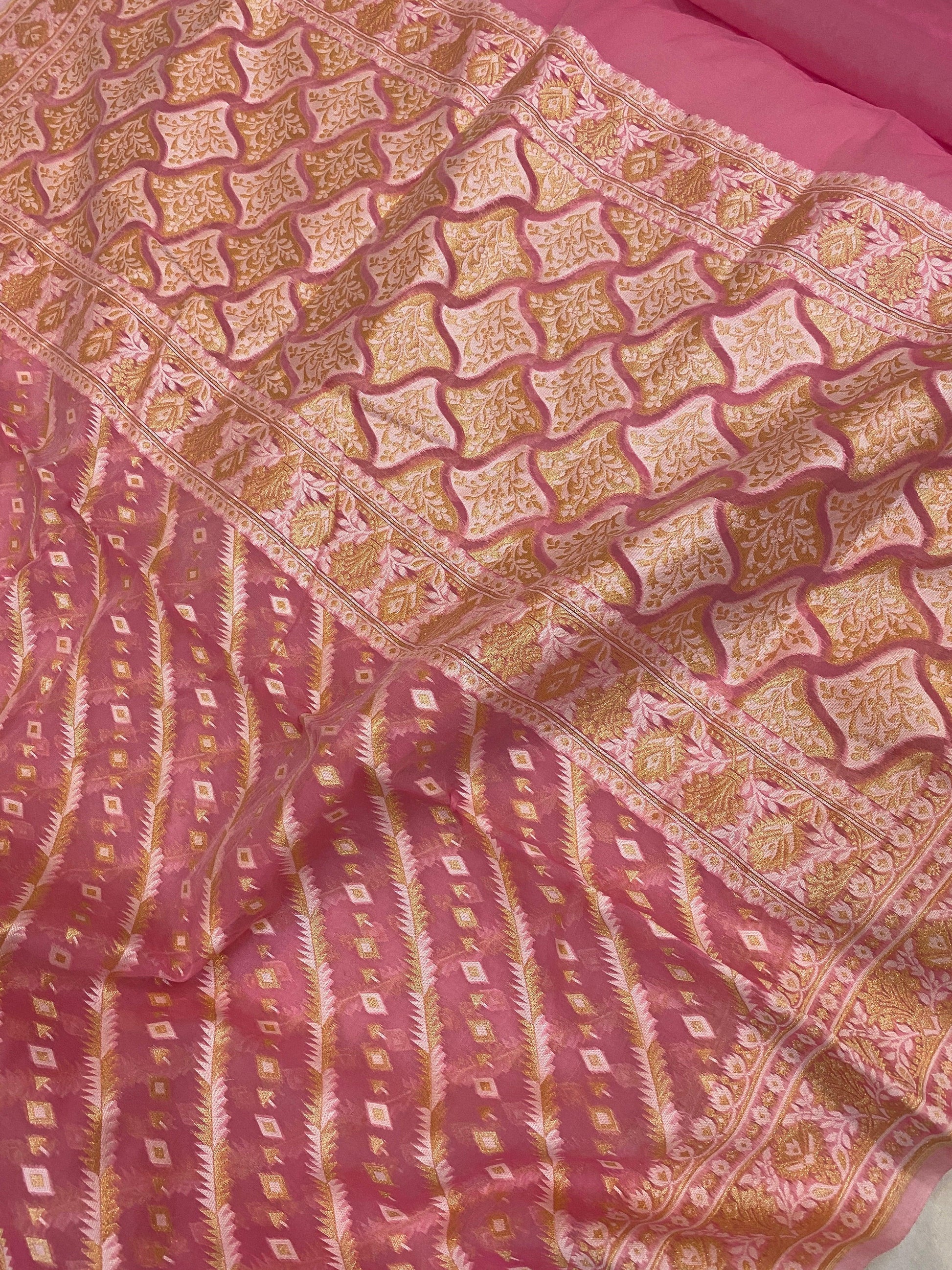 Handwoven Pink Pure Banarasi Cotton Sari by Shades Of Benares - banarasi - banarasi saree shop