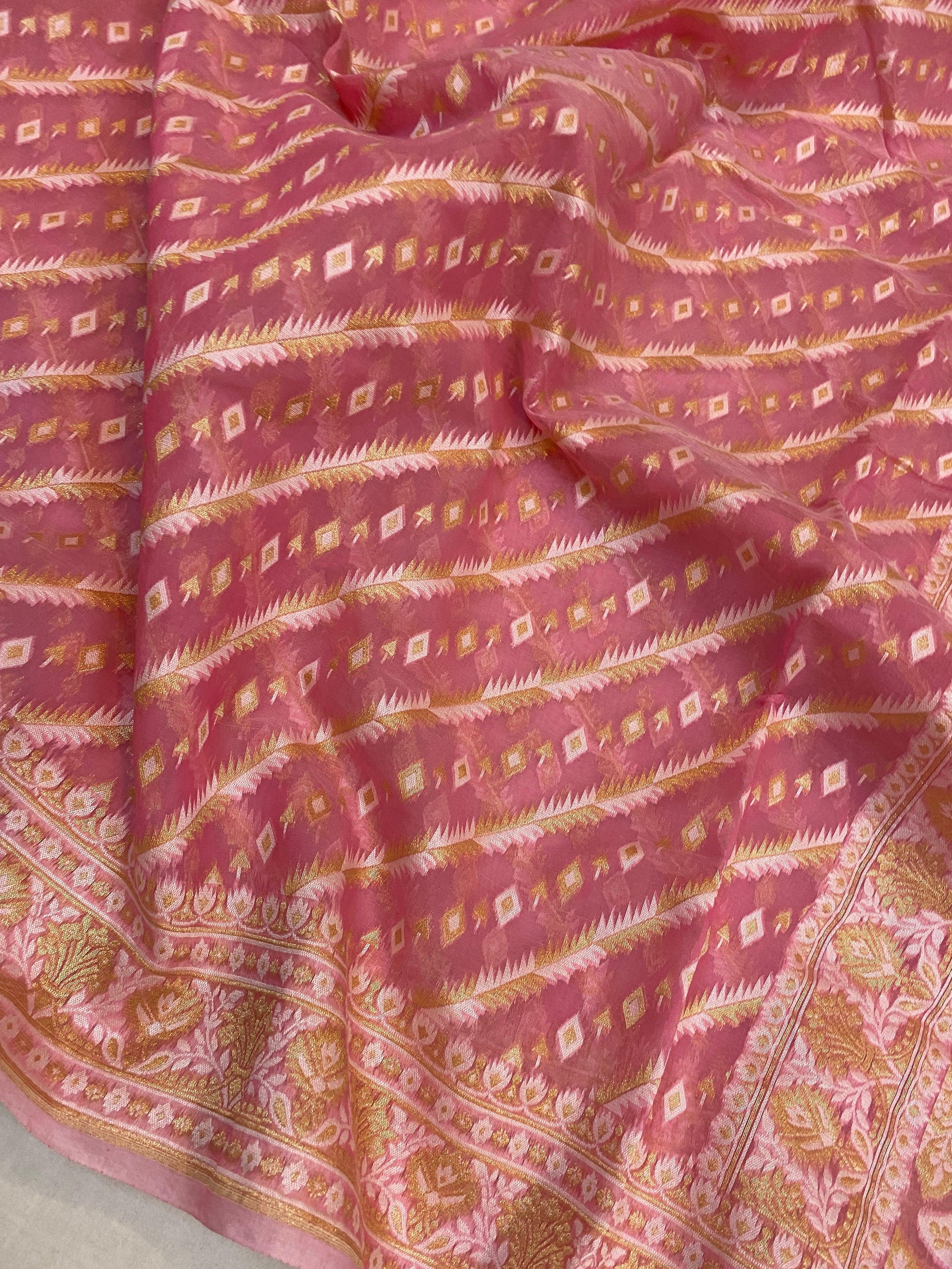 Handwoven Pink Pure Banarasi Cotton Sari by Shades Of Benares - banarasi - banarasi saree shop