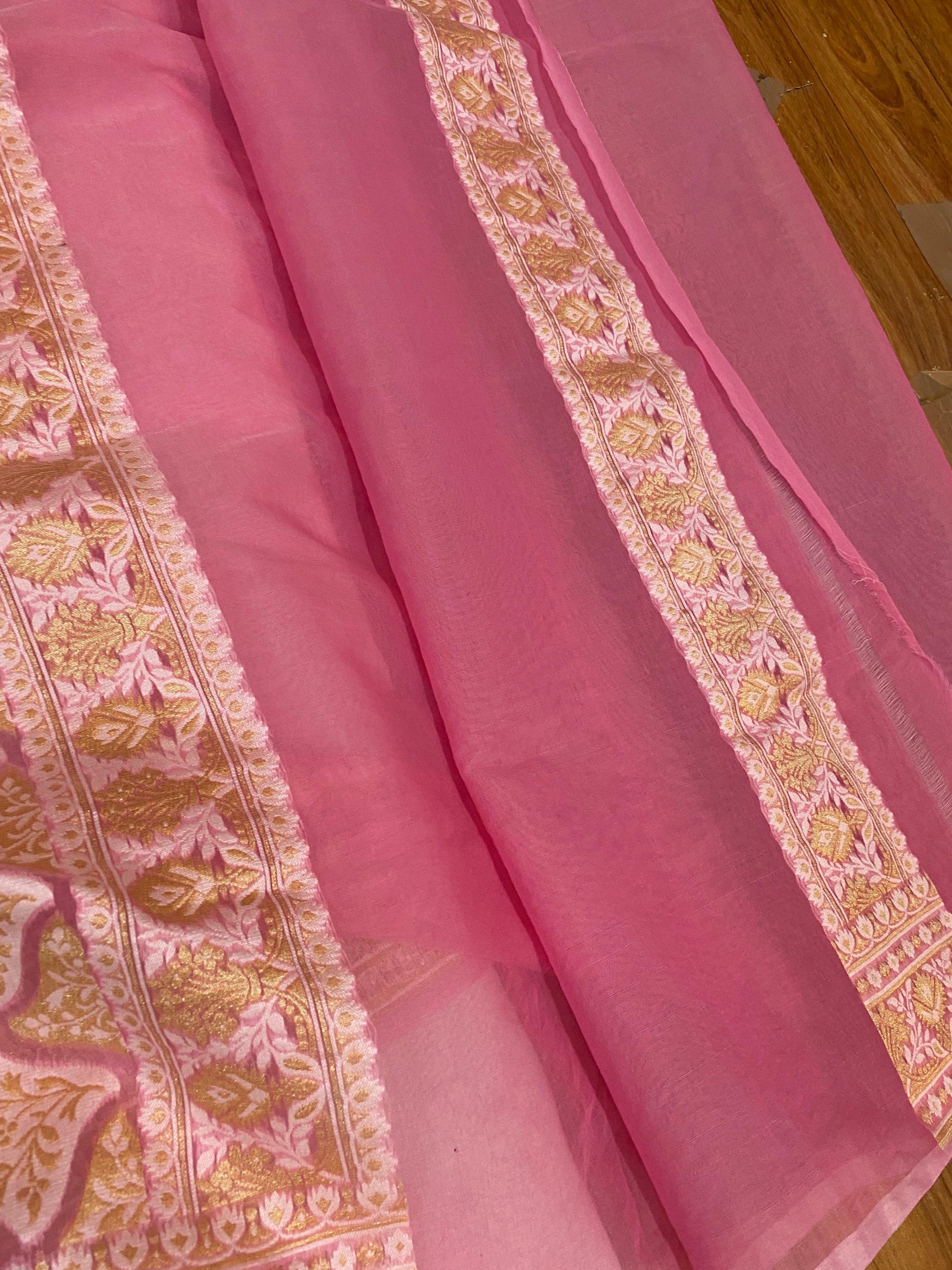 Handwoven Pink Pure Banarasi Cotton Sari by Shades Of Benares - banarasi - banarasi saree shop