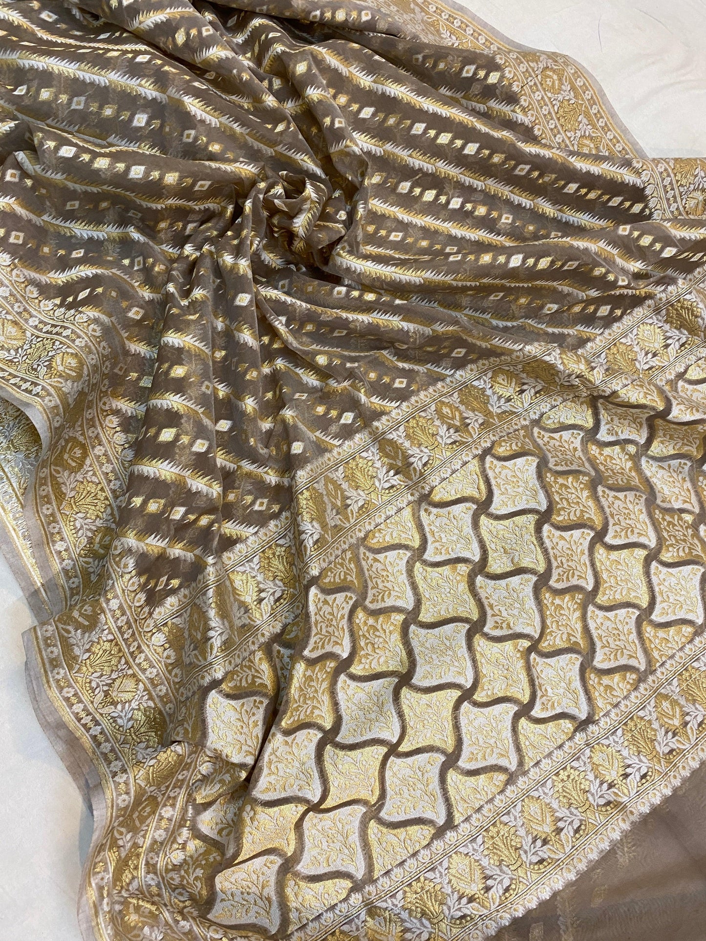 Handwoven Brown Pure Banarasi Cotton Sari by Shades Of Benares - banarasi - banarasi saree shop