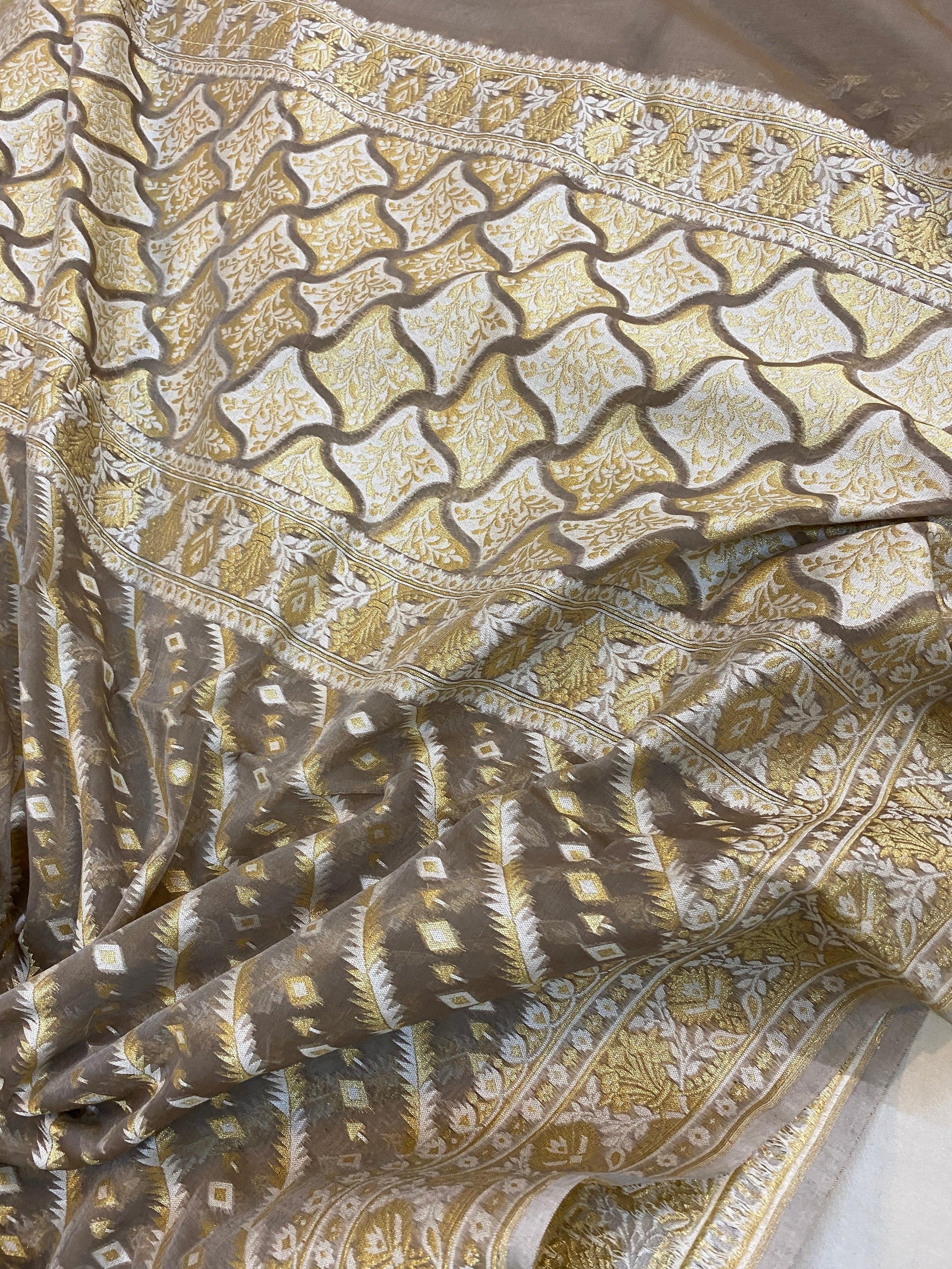 Handwoven Brown Pure Banarasi Cotton Sari by Shades Of Benares - banarasi - banarasi saree shop