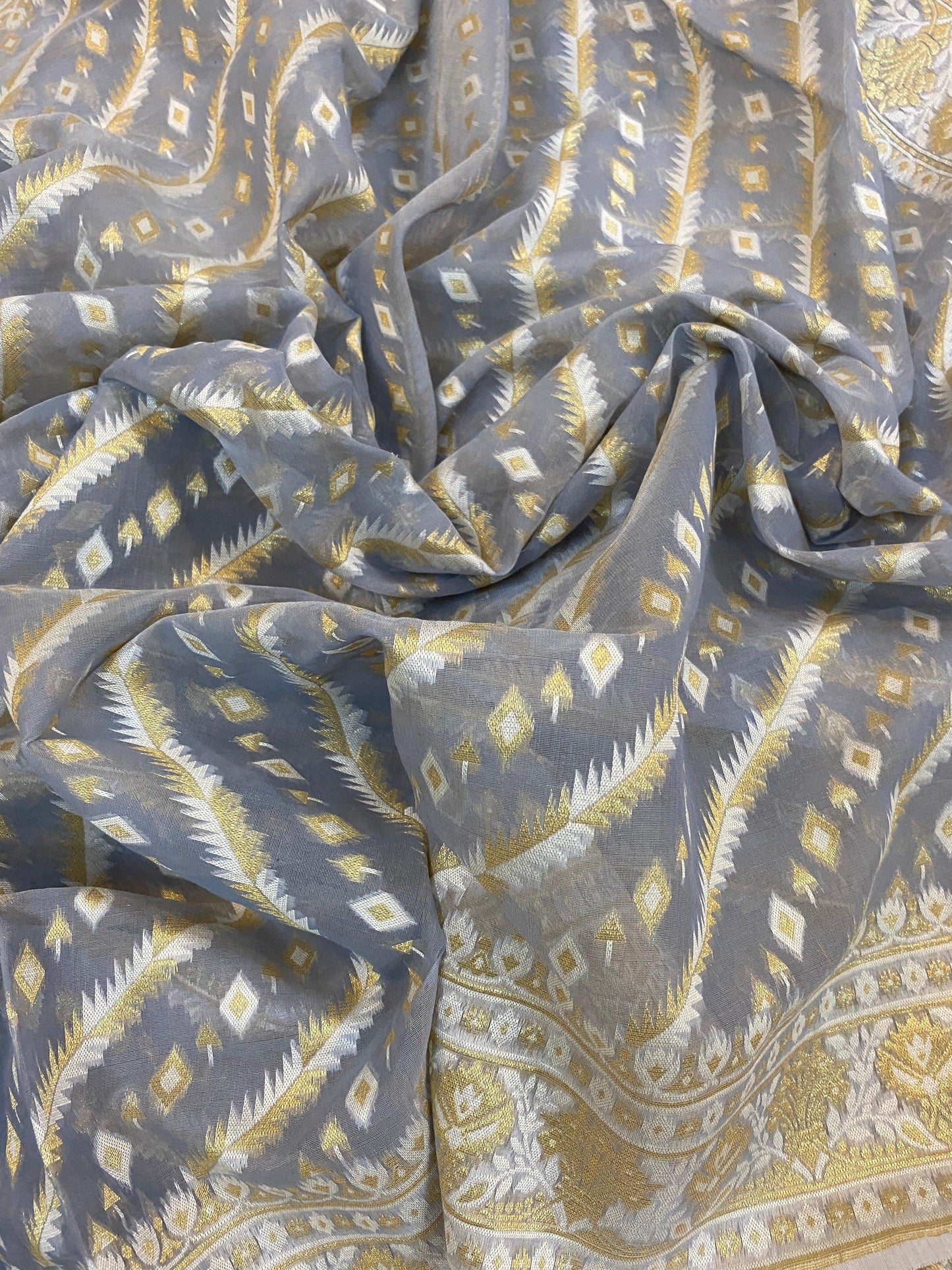 Handwoven Grey Pure Banarasi Cotton Sari by Shades Of Benares - banarasi - banarasi saree shop