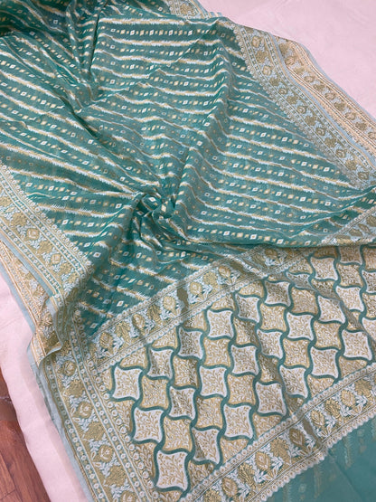 Handwoven Sea Green Pure Banarasi Cotton Sari by Shades Of Benares - banarasi - banarasi saree shop