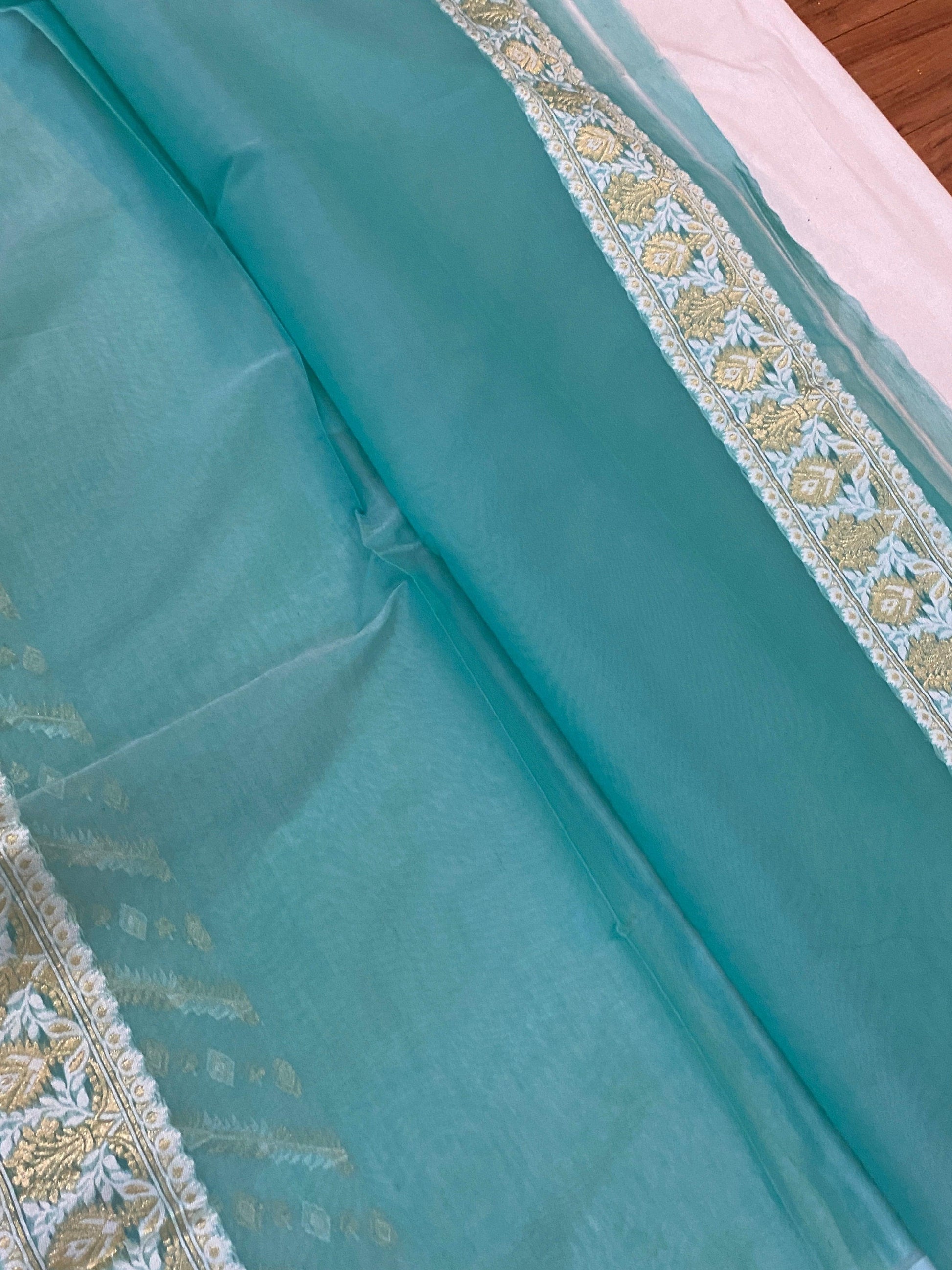 Handwoven Sea Green Pure Banarasi Cotton Sari by Shades Of Benares - banarasi - banarasi saree shop