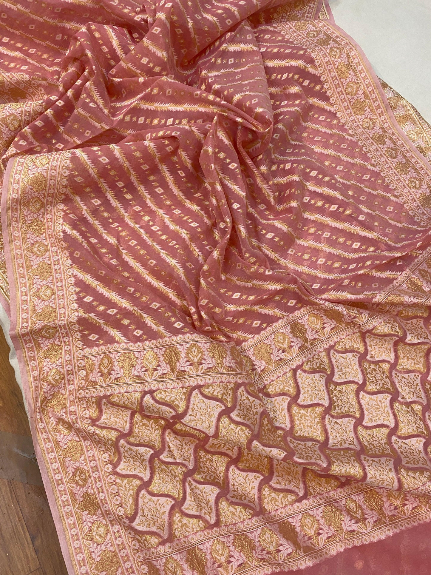 Handwoven Pink Pure Banarasi Cotton Sari by Shades Of Benares - banarasi - banarasi saree shop