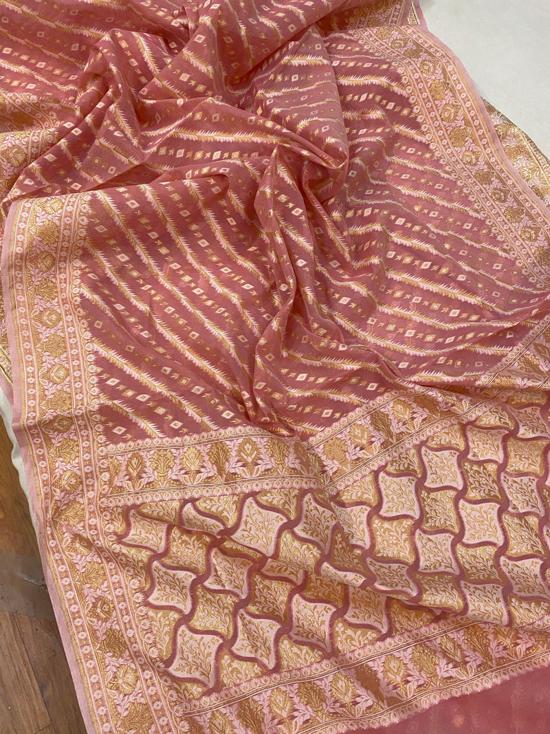 Handwoven Pink Pure Banarasi Cotton Sari - Shades Of Benares