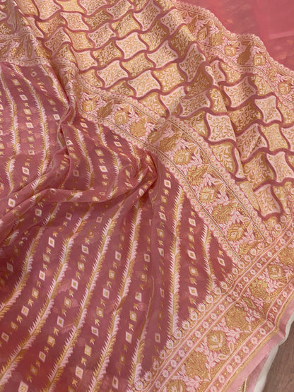 Handwoven Pink Pure Banarasi Cotton Sari by Shades Of Benares - banarasi - banarasi saree shop