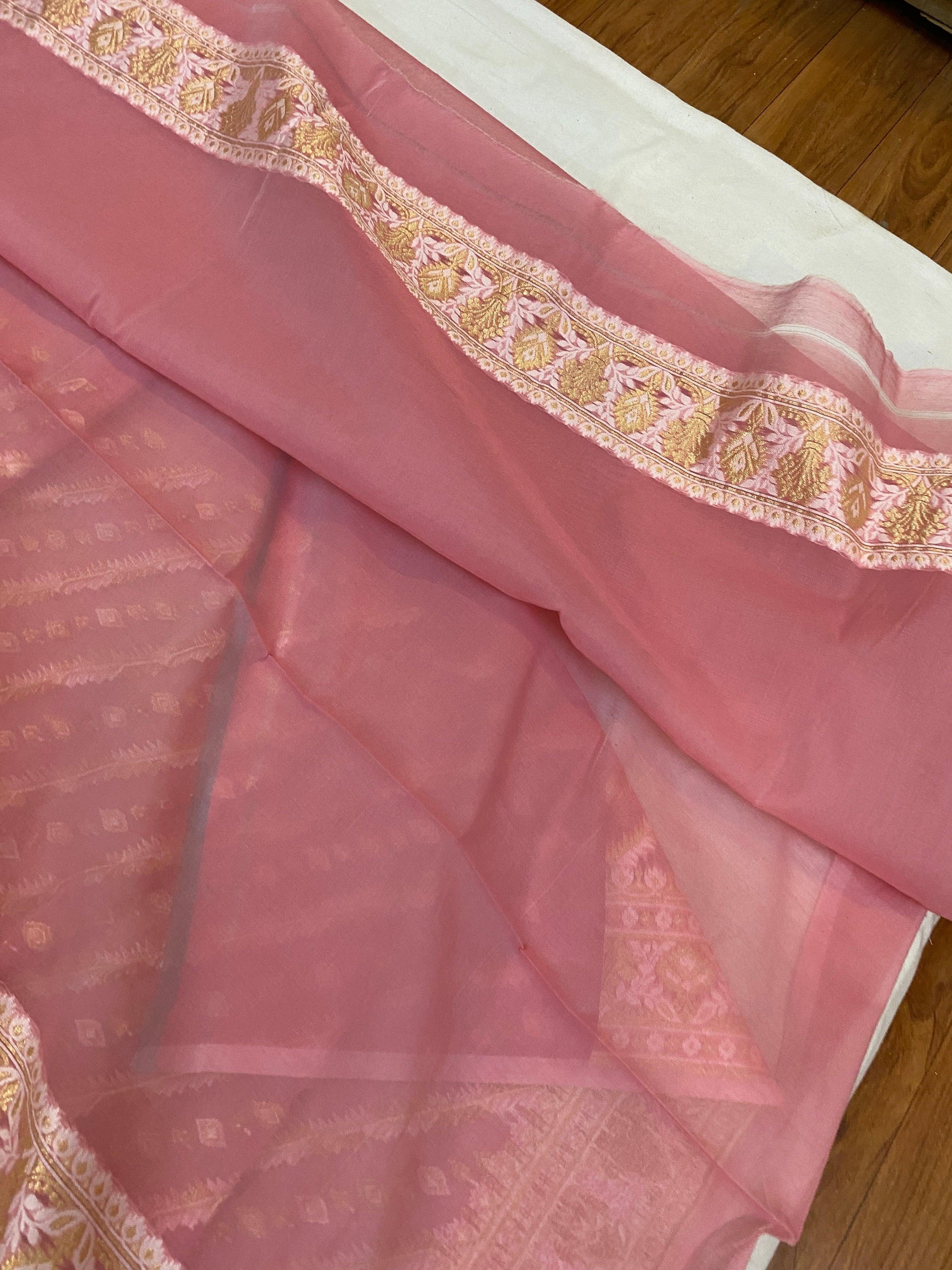 Handwoven Pink Pure Banarasi Cotton Sari by Shades Of Benares - banarasi - banarasi saree shop