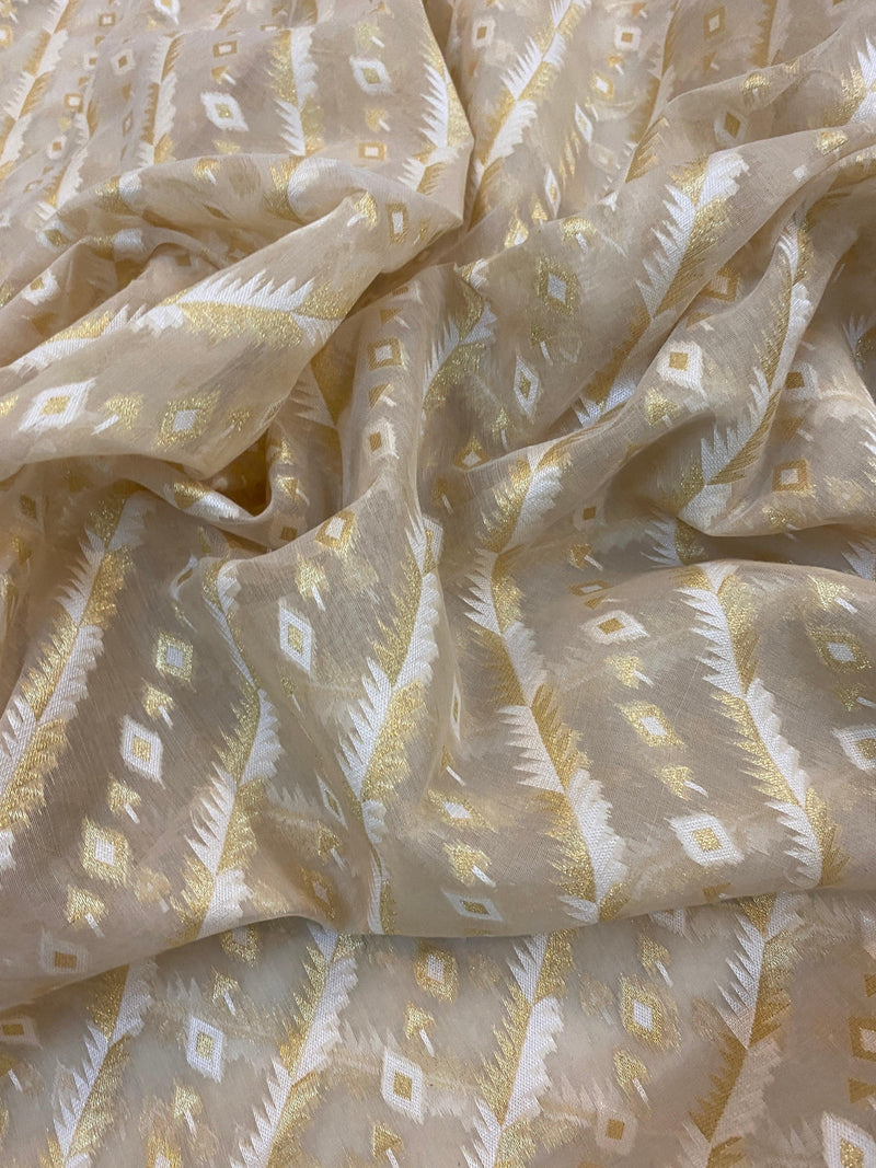 Handwoven Creme Pure Banarasi Cotton Sari