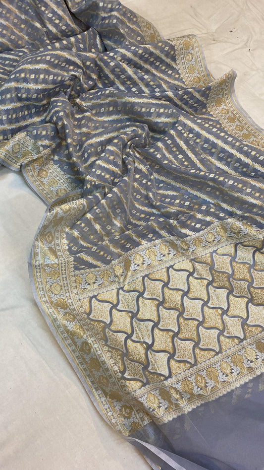 Handwoven Blue Pure Banarasi Cotton Sari by Shades Of Benares - banarasi - banarasi saree shop