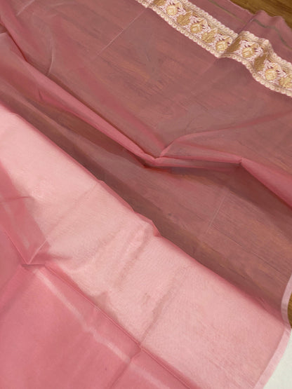 Handwoven Pink Pure Banarasi Cotton Sari by Shades Of Benares - banarasi - banarasi saree shop