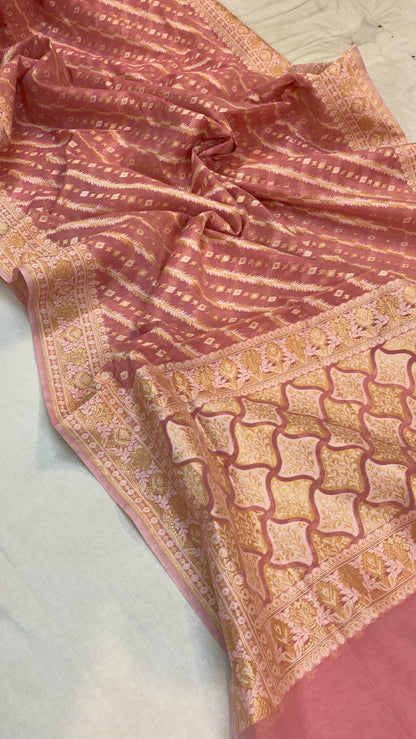 Handwoven Pink Pure Banarasi Cotton Sari by Shades Of Benares - banarasi - banarasi saree shop