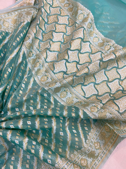 Handwoven Blue Pure Banarasi Cotton Sari by Shades Of Benares - banarasi - banarasi saree shop