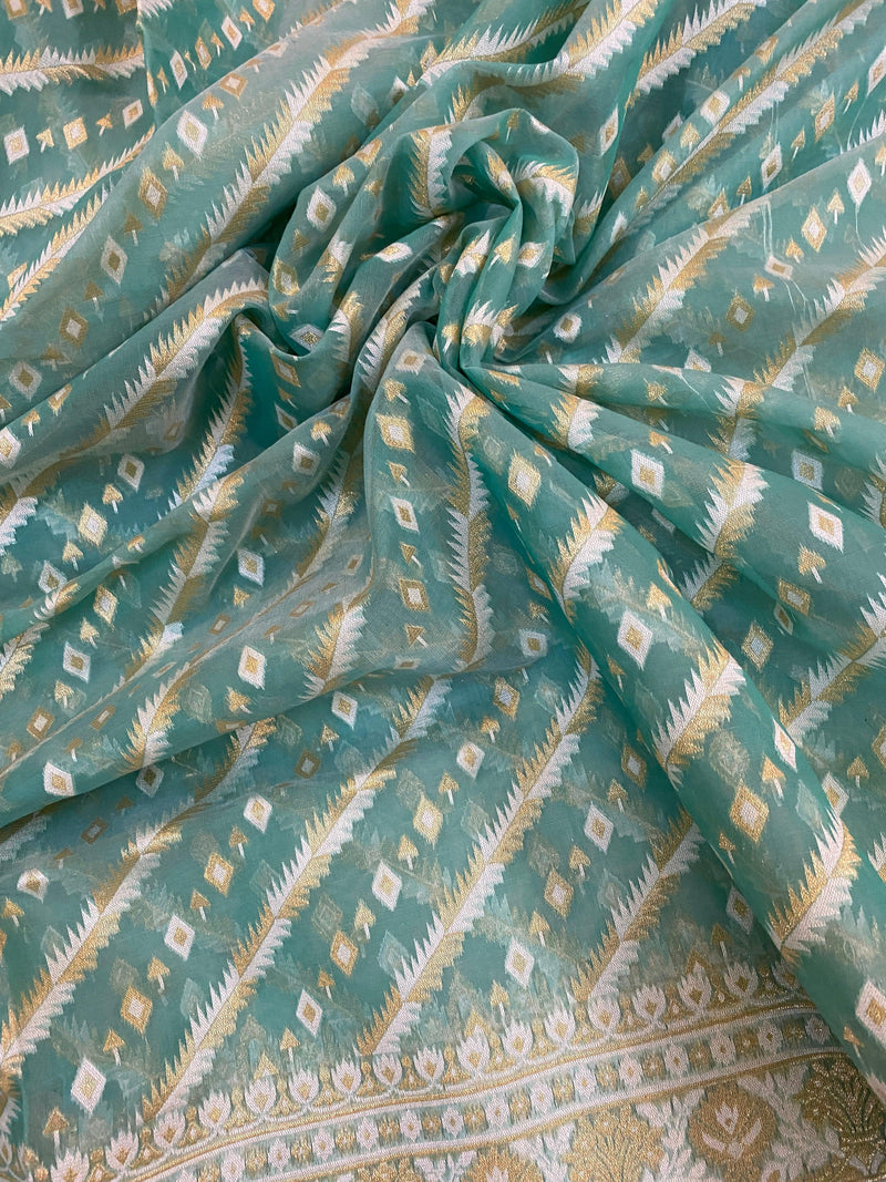 Handwoven Blue Pure Banarasi Cotton Sari - Shades Of Benares