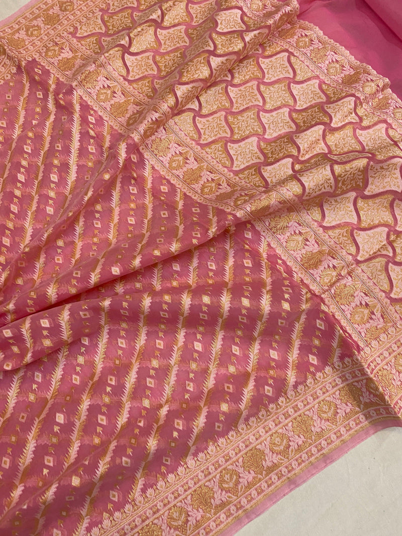 Handwoven Pink Pure Banarasi Cotton Sari by Shades Of Benares - banarasi - banarasi saree shop