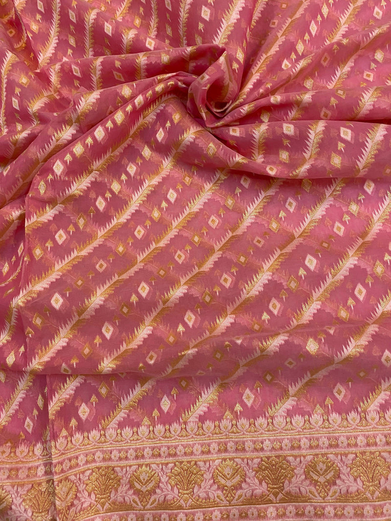 Handwoven Pink Pure Banarasi Cotton Sari by Shades Of Benares - banarasi - banarasi saree shop