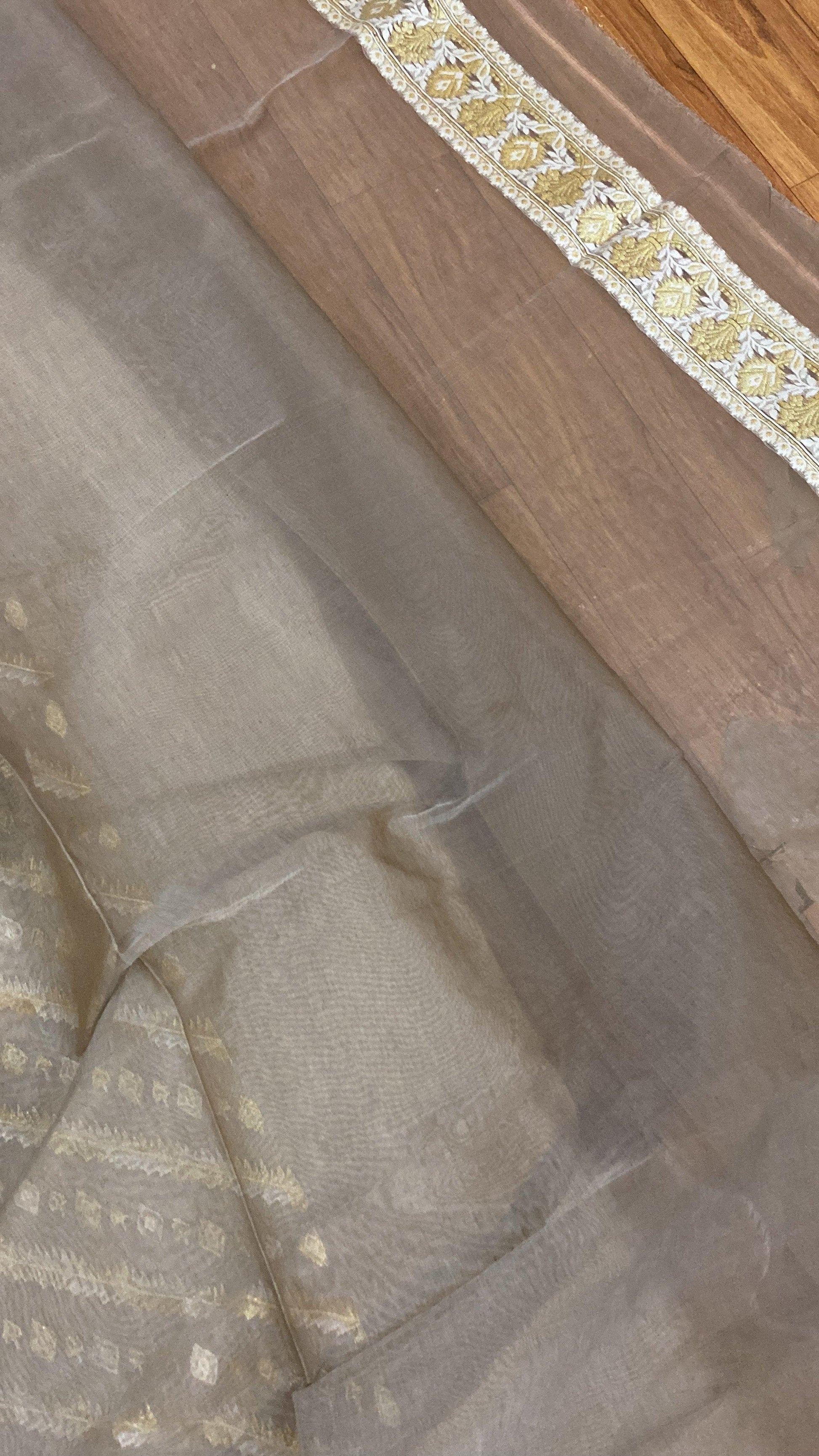 Handwoven Brown Pure Banarasi Cotton Sari by Shades Of Benares - banarasi - banarasi saree shop