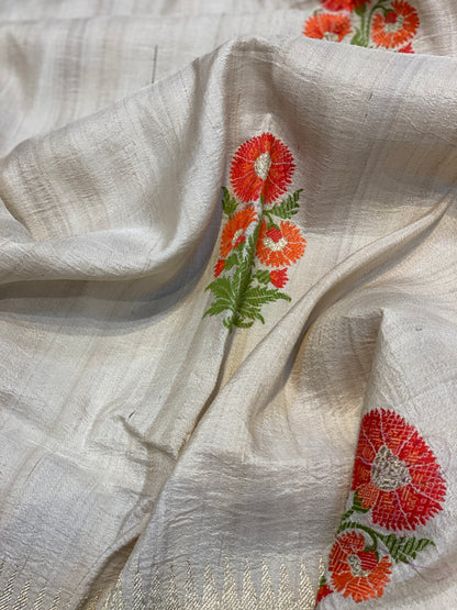 Pure Khaddi Tussar Silk Kadhwa Banarasi Saree with Minakari Motifs