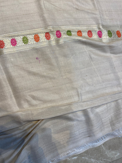 Pure Khaddi Tussar Silk Kadhwa Banarasi Saree with Minakari Floral Motifs