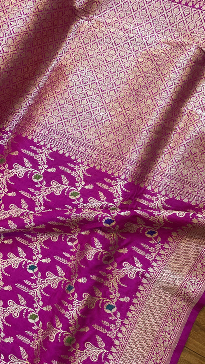 Handwoven Pink Pure Banarasi Silk Sari by Shades Of Benares - banarasi - banarasi saree shop